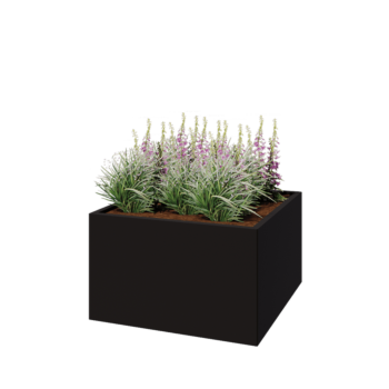 Jardinera de acero - Cuadrado - 100 x 100 x 60 cm - RAL9005 mate (negro) - Con placa inferior