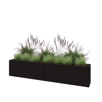 Jardinera XXL de acero - Rectángulo - 200 x 30 x 40 cm - RAL9005 mate (negro) - Con placa inferior