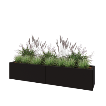 Jardinera XXL de acero - Rectángulo - 200 x 40 x 40 cm - RAL9005 mate (negro) - Sin placa inferior