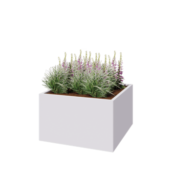 Jardinera de acero - Cuadrado - 100 x 100 x 60 cm - RAL9010 mate (blanco) - Con placa inferior