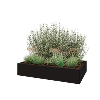 Jardinera XXL de acero - Rectángulo - 160 x 100 x 30 cm - RAL9005 mate (negro) - Con placa inferior