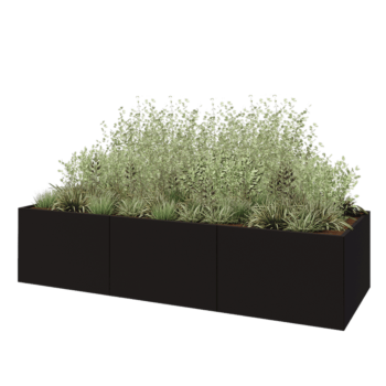 Jardinera XXL de acero - Rectángulo - 360 x 120 x 80 cm - RAL9005 mate (negro) - Con placa inferior