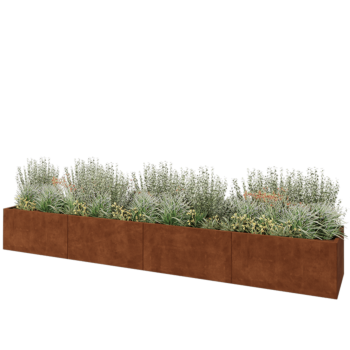 Jardinera XXL de acero corten - Rectángulo - 480 x 80 x 60 cm - Con placa inferior