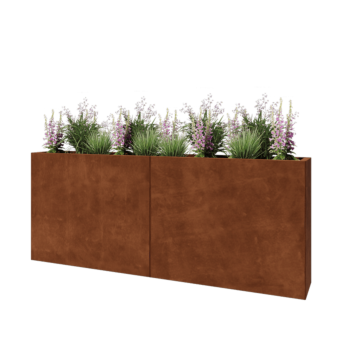 Jardinera XXL de acero corten - Rectángulo - 200 x 30 x 80 cm - Con placa inferior