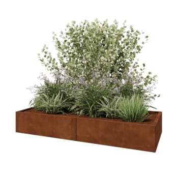 Jardinera XXL de acero corten - Rectángulo - 200 x 80 x 30 cm - Con placa inferior