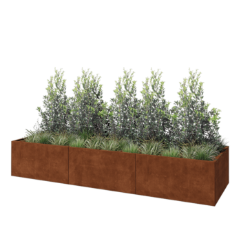 Jardinera XXL de acero corten - Rectángulo - 360 x 100 x 60 cm - Con placa inferior