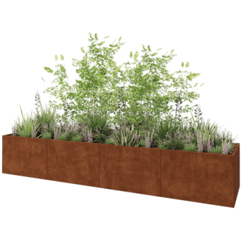 Jardinera XXL de acero corten - Rectángulo - 480 x 100 x 80 cm - Con placa inferior