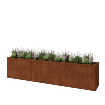 Jardinera XXL de acero corten - Rectángulo - 360 x 50 x 80 cm - Con placa inferior