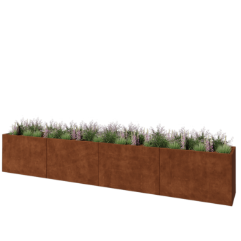 Jardinera XXL de acero corten - Rectángulo - 480 x 60 x 80 cm - Con placa inferior