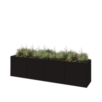 Jardinera XXL de acero - Rectángulo - 320 x 60 x 80 cm - RAL9005 mate (negro) - Sin placa inferior