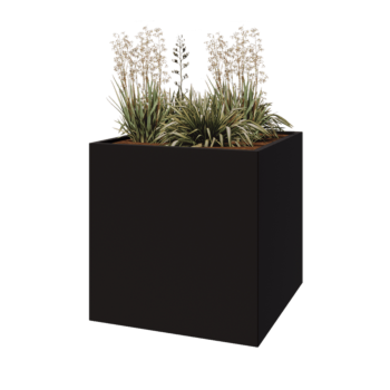 Jardinera de acero - Cuadrado - 100 x 100 x 100 cm - RAL9005 mate (negro) - Sin placa inferior