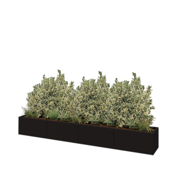 Jardinera XXL de acero - Rectángulo - 320 x 40 x 40 cm - RAL9005 mate (negro) - Con placa inferior