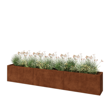 Jardinera XXL de acero corten - Rectángulo - 360 x 40 x 60 cm - Con placa inferior