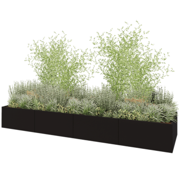 Jardinera XXL de acero - Rectángulo - 480 x 120 x 60 cm - RAL9005 mate (negro) - Con placa inferior