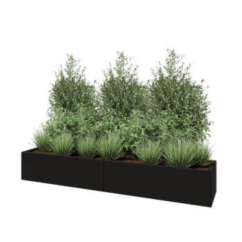 Jardinera XXL de acero - Rectángulo - 200 x 40 x 30 cm - RAL9005 mate (negro) - Con placa inferior