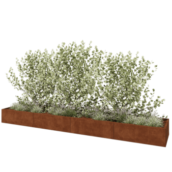 Jardinera XXL de acero corten - Rectángulo - 480 x 80 x 40 cm - Con placa inferior
