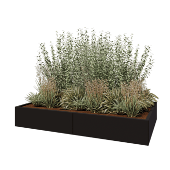 Jardinera XXL de acero - Rectángulo - 200 x 120 x 30 cm - RAL9005 mate (negro) - Con placa inferior