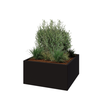 Jardinera de acero - Cuadrado - 100 x 100 x 50 cm - RAL9005 mate (negro) - Sin placa inferior