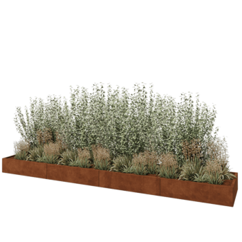 Jardinera XXL de acero corten - Rectángulo - 480 x 80 x 30 cm - Con placa inferior