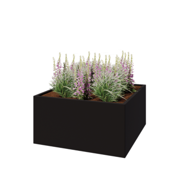 Jardinera de acero - Cuadrado - 120 x 120 x 60 cm - RAL9005 mate (negro) - Con placa inferior