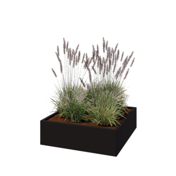 Jardinera de acero - Cuadrado - 100 x 100 x 30 cm - RAL9005 mate (negro) - Con placa inferior