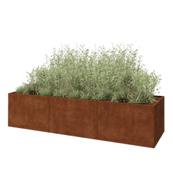 Jardinera XXL de acero corten - Rectángulo - 360 x 100 x 80 cm - Con placa inferior