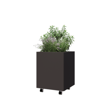Jardinera de acero - Cuadrado - 50 x 50 x 60 cm - RAL7016 mate (gris antracita) - Con placa inferior - Con ruedas