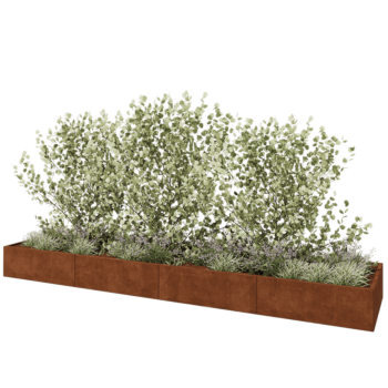 Jardinera XXL de acero corten - Rectángulo - 480 x 100 x 40 cm - Con placa inferior