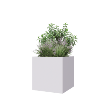 Jardinera de acero - Cuadrado - 60 x 60 x 60 cm - RAL9010 mate (blanco) - Con placa inferior