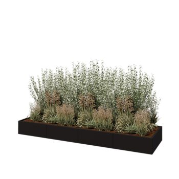 Jardinera XXL de acero - Rectángulo - 320 x 80 x 30 cm - RAL9005 mate (negro) - Con placa inferior