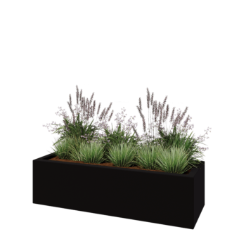 Jardinera de fibra de vidrio - Rectángulo - 150 x 50 x 40 cm - RAL9005 mate (negro) - Con fondo