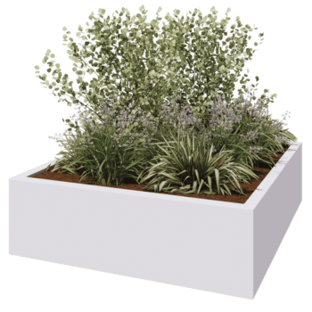 Jardinera de fibra de vidrio - Cuadrado - 200 x 200 x 60 cm - RAL9010 mate (blanco) - Con fondo