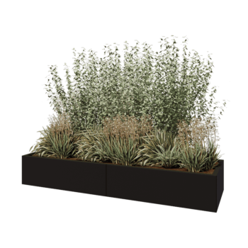 Jardinera XXL de acero - Rectángulo - 200 x 60 x 30 cm - RAL9005 mate (negro) - Con placa inferior