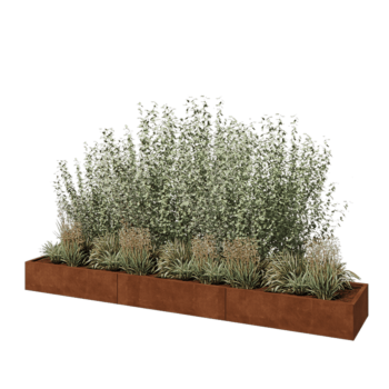 Jardinera XXL de acero corten - Rectángulo - 360 x 60 x 30 cm - Con placa inferior