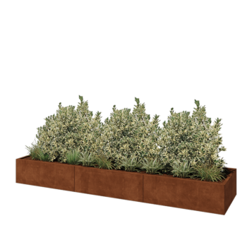 Jardinera XXL de acero corten - Rectángulo - 360 x 80 x 40 cm - Con placa inferior