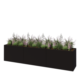 Jardinera XXL de acero - Rectángulo - 360 x 60 x 80 cm - RAL9005 mate (negro) - Sin placa inferior