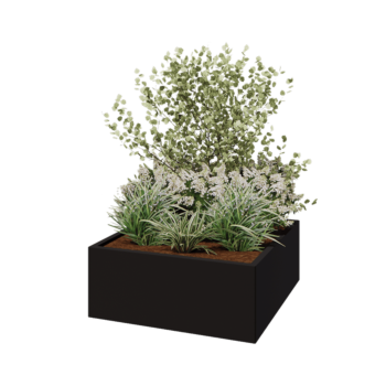 Jardinera de acero - Cuadrado - 100 x 100 x 40 cm - RAL9005 mate (negro) - Sin placa inferior