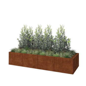 Jardinera XXL de acero corten - Rectángulo - 320 x 100 x 60 cm - Con placa inferior