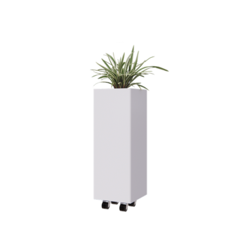 Jardinera de acero - Cuadrado - 30 x 30 x 80 cm - RAL9010 mate (blanco) - Con placa inferior - Con ruedas