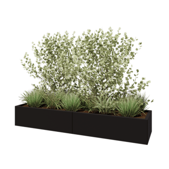 Jardinera XXL de acero - Rectángulo - 200 x 50 x 30 cm - RAL9005 mate (negro) - Con placa inferior