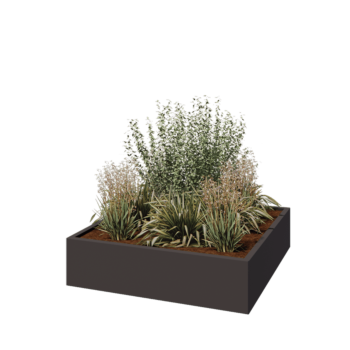 Jardinera de acero - Cuadrado - 120 x 120 x 30 cm - RAL7016 mate (gris antracita) - Con placa inferior