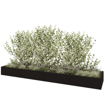 Jardinera XXL de acero - Rectángulo - 480 x 100 x 40 cm - RAL9005 mate (negro) - Con placa inferior