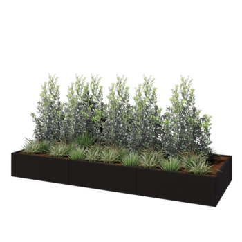 Jardinera XXL de acero - Rectángulo - 360 x 120 x 40 cm - RAL9005 mate (negro) - Con placa inferior