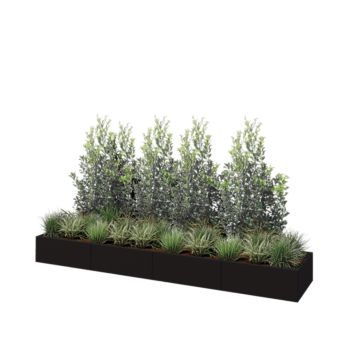 Jardinera XXL de acero - Rectángulo - 320 x 60 x 30 cm - RAL9005 mate (negro) - Con placa inferior