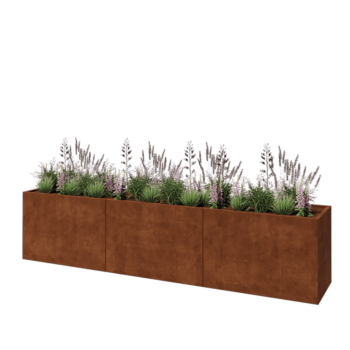 Jardinera XXL de acero corten - Rectángulo - 360 x 60 x 80 cm - Con placa inferior