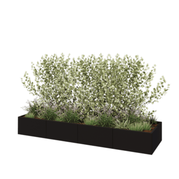 Jardinera XXL de acero - Rectángulo - 320 x 80 x 40 cm - RAL9005 mate (negro) - Con placa inferior