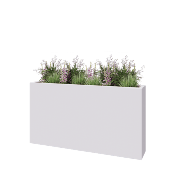 Jardinera de fibra de vidrio - Rectángulo - 150 x 25 x 80 cm - RAL9010 mate (blanco) - Con fondo