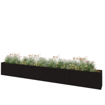Jardinera XXL de acero - Rectángulo - 480 x 40 x 60 cm - RAL9005 mate (negro) - Con placa inferior