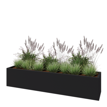 Jardinera de fibra de vidrio - Rectángulo - 200 x 40 x 40 cm - RAL7021 mate (gris negruzco) - Con fondo