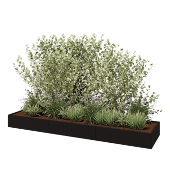 Jardinera XXL de acero - Rectángulo - 360 x 80 x 30 cm - RAL9005 mate (negro) - Sin placa inferior